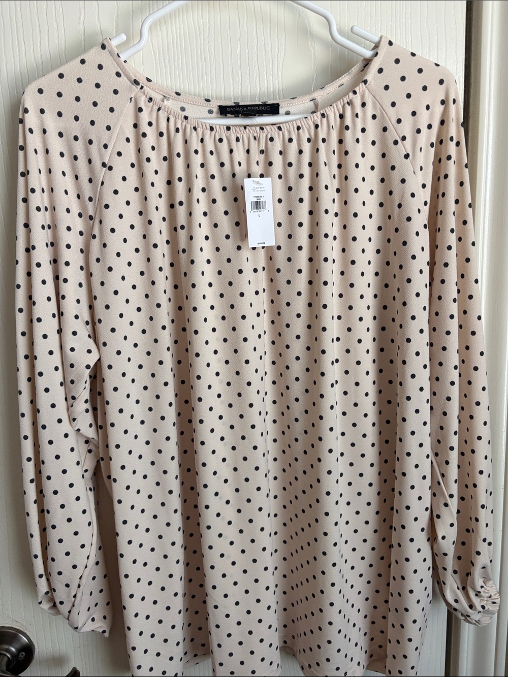 Banana Republic Beige Polka Dot Long Sleeve Top